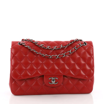 Chanel Classic Double Flap Bag Quilted Lambskin Jumbo Red 3675001