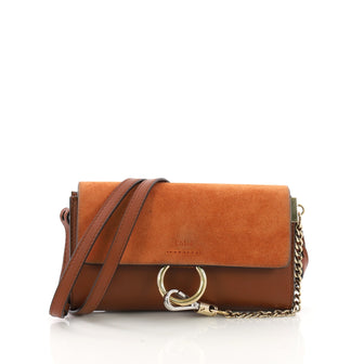 Chloe Faye Shoulder Bag Leather and Suede Mini Brown 3675301