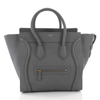Celine Luggage Handbag Grainy Leather Mini Gray 3678101