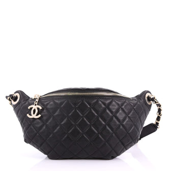 Chanel Banane Waist Bag Quilted Leather Black 3678103