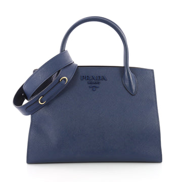 Prada Monochrome Tote Saffiano Leather with City Calfskin Medium Blue 3679904