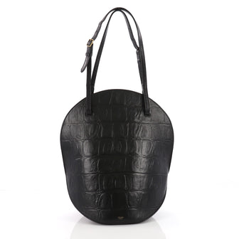 Celine Curved Shoulder Bag Crocodile Embossed Leather 3680201