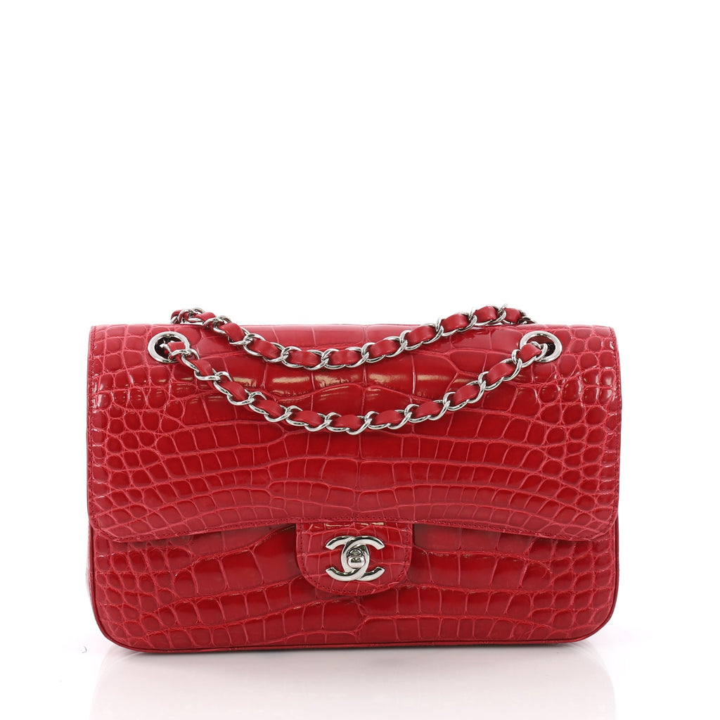 Chanel Shiny Red Crocodile Jumbo Single Flap Bag with Gold