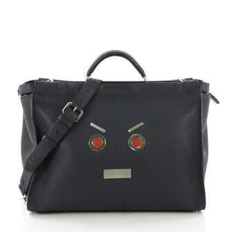 Fendi Selleria Peekaboo Faces Handbag Leather XL Blue 3684114