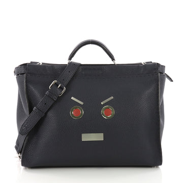 Fendi Selleria Peekaboo Faces Handbag Leather XL Blue 3684114