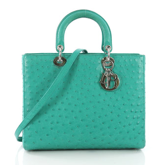Christian Dior Lady Dior Handbag Ostrich Large Green 3685101