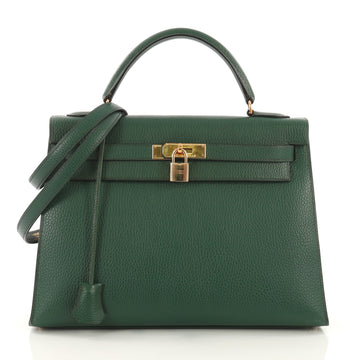 Kelly Handbag Vert Bengal Ardennes with Gold Hardware 32