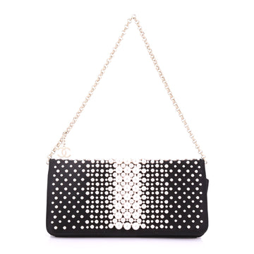 Chanel Pearl Chain Wallet Embellished Satin Long