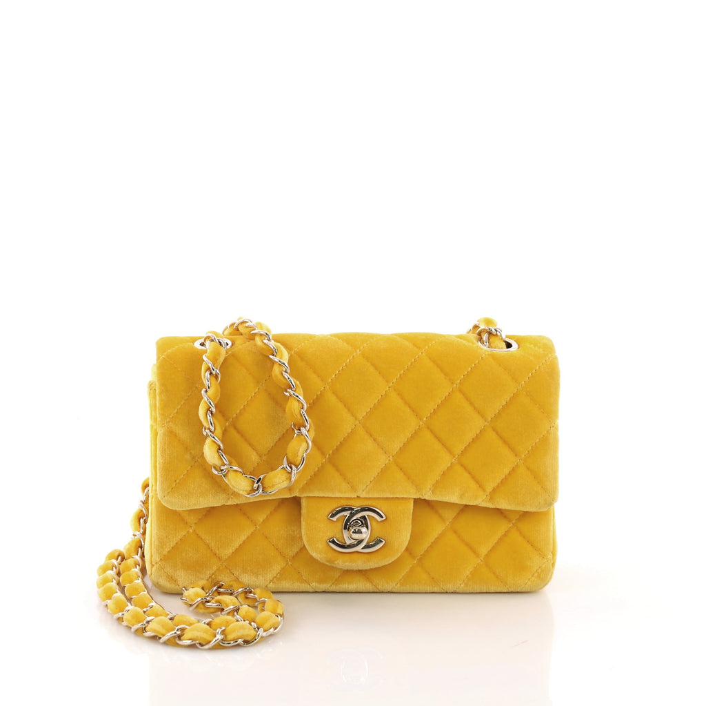 Chanel Classic Single Flap Bag Quilted Velvet Mini Yellow 3687108