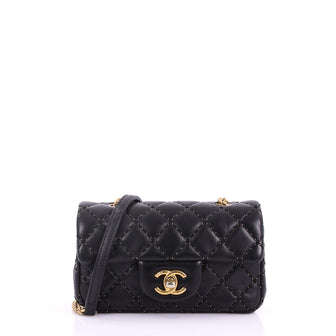 Chanel Classic Single Flap Bag Studded Quilted Lambskin Extra Mini