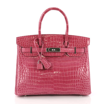 Hermes Birkin Handbag Pink Shiny Porosus Crocodile with 3687202