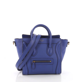 Celine Luggage Handbag Grainy Leather Nano Blue 3687401