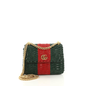 Gucci Cestino Flap Shoulder Bag Wicker Mini Green 3687801