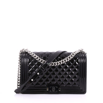 Chanel Boy Flap Bag Quilted Patent New Medium Black 3688601