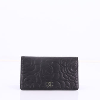  Chanel Bi-Fold Wallet Camellia Lambskin Long Black 3690219