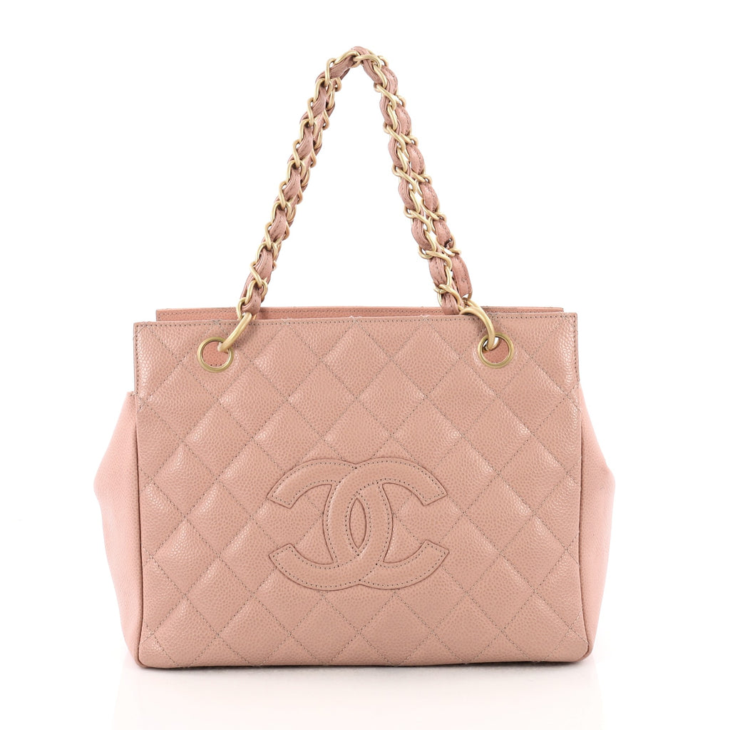 Chanel Pink Quilted Caviar Leather Petite Timeless Shopping Tote