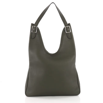 Hermes Massai Handbag Leather 32 Green 3690222