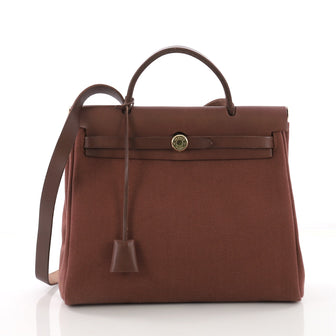 Hermes Herbag Toile and Leather PM Brown 3690223