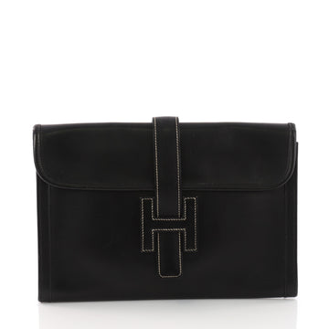 Hermes Jige Clutch Box Calf GM Black 3690225