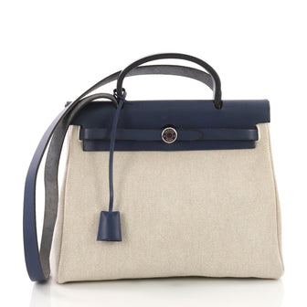 Hermes Herbag Toile and Leather PM Blue 3690229