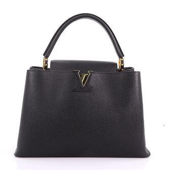 Louis Vuitton Capucines Handbag Leather MM Black 3690307