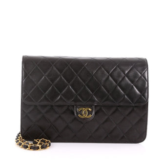 Chanel Vintage Clutch with Chain Quilted Leather Medium Black 3690505