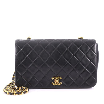 Chanel Vintage Full Flap Bag Quilted Lambskin Medium Black 3690506