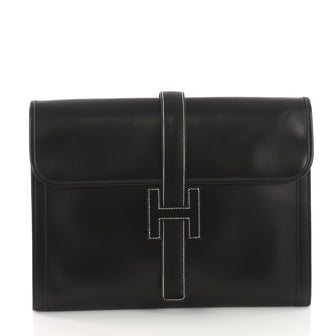 Hermes Jige Clutch Box Calf GM Black 3690509