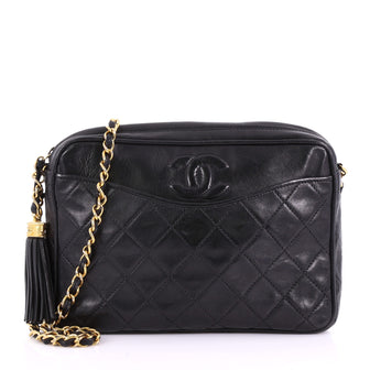 Chanel Vintage Camera Tassel Bag Quilted Leather Medium Black 3690516
