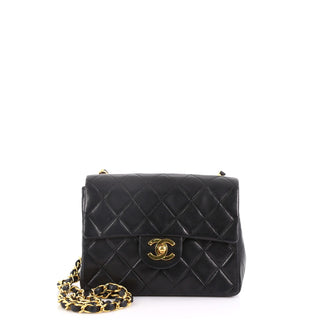 Chanel Vintage Square Classic Single Flap Bag Quilted Lambskin Mini Black 3690518