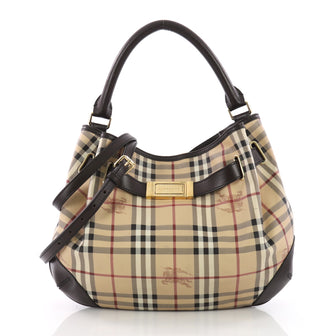 Burberry Willenmore Convertible Hobo Haymarket Coated Canvas and Leather Medium Brown 3690802
