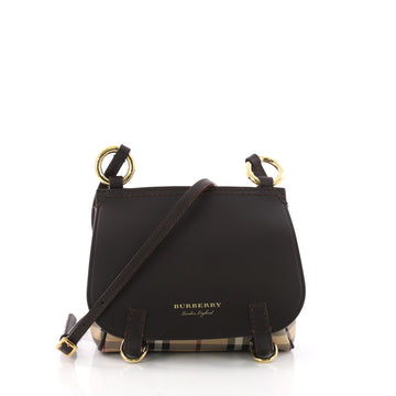Burberry Bridle Handbag Leather and Haymarket Check Baby Brown 3691402