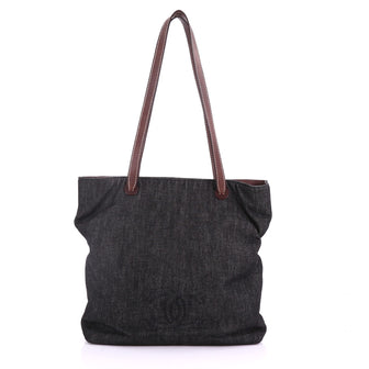 Chanel Vintage CC Logo Tote Denim Medium - Designer Handbag Black 3694018