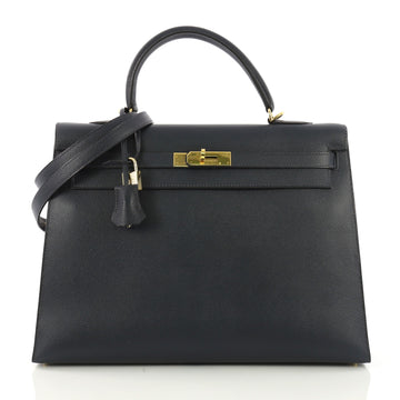 Hermes Kelly Handbag Blue Epsom with Gold Hardware 35