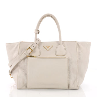 Prada Front Pocket Wing Convertible Tote Vitello Daino White 3694047