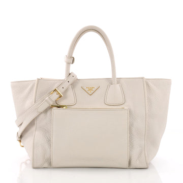Prada Front Pocket Wing Convertible Tote Vitello Daino White 3694047