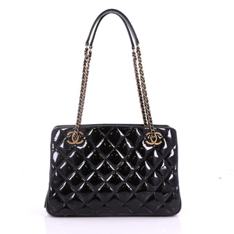 Chanel Eyelet Tote Quilted Patent Small Black 3694311