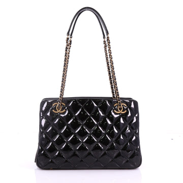 Chanel Eyelet Tote Quilted Patent Small Black 3694311