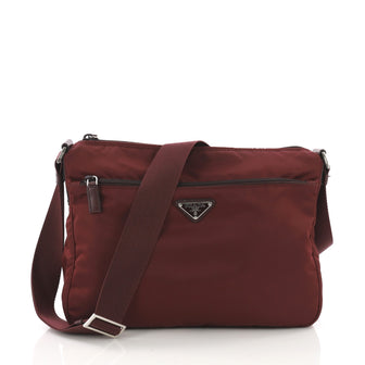  Prada Zip Messenger Bag Tessuto Medium Red 3694326