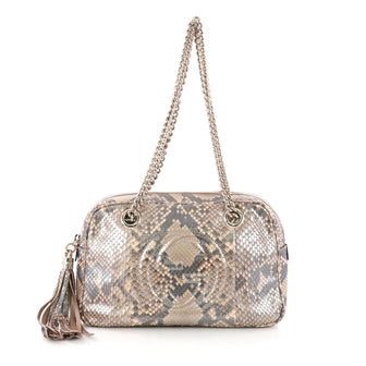 Gucci Soho Chain Zipped Shoulder Bag Python Medium Brown 3694328