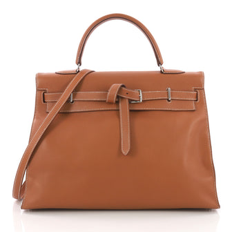 Hermes Kelly Flat Handbag Brown Swift with Palladium 3694330