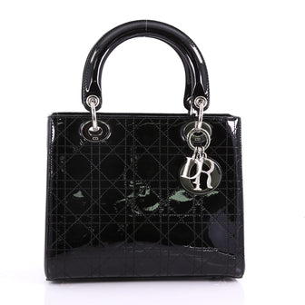 Christian Dior Lady Dior Handbag Stitched Cannage Patent Medium Black 3694331