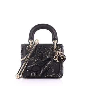 Christian Dior Lady Dior Handbag Embroidered Calfskin Micro Black 3694903