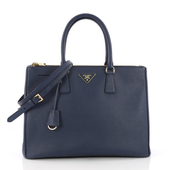 Prada Double Zip Lux Tote Saffiano Leather Medium Blue 3695201