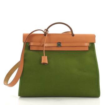 Hermes Herbag Zip Leather and Toile 39 Green 3695301