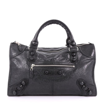 Balenciaga Work Covered Giant Brogues Handbag Leather Black 3696101