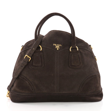 Prada Convertible Bowler Bag Suede Large Brown 3696102