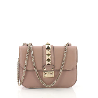 Valentino Glam Lock Shoulder Bag Leather Mini Neutral 3696401