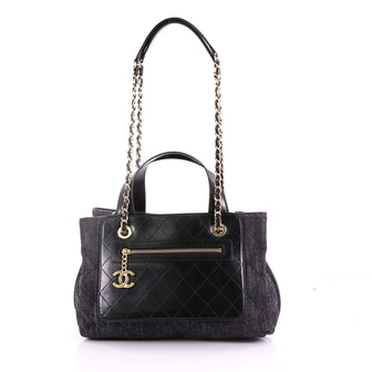 Chanel Shopping Tote Denim with Quilted Aged Calfskin Medium Black 3697612