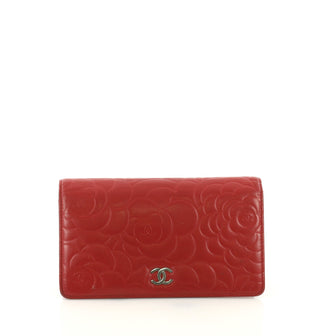 Chanel Bi-Fold Wallet Camellia Lambskin Long Red 3698308